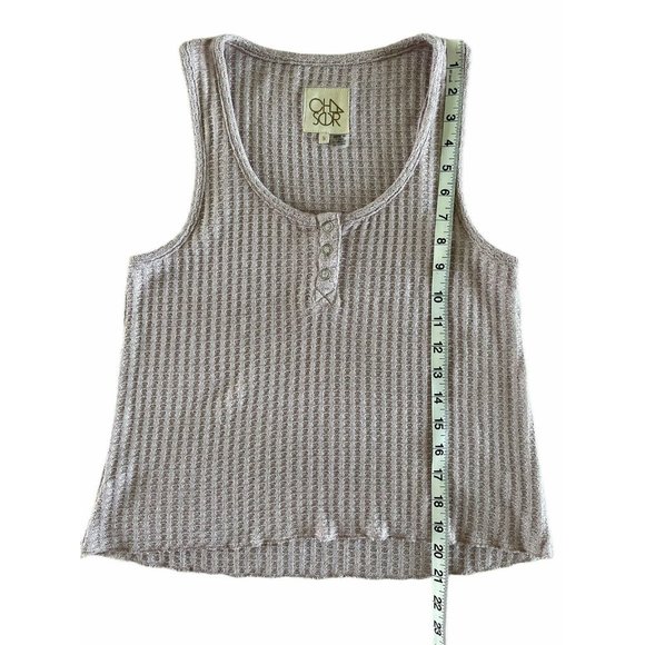 Chaser Sparkle Thermal Flouncy Cropped Henley Tank Small Satin Light Pink Snaps - Picture 9 of 9